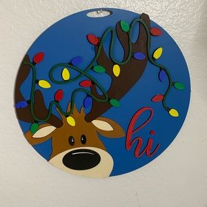 Hand Crafted Wooden Door Hanger Laser Cut “Lights on the Reindeer saying…
